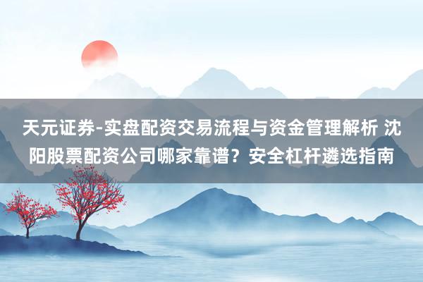 天元证券-实盘配资交易流程与资金管理解析 沈阳股票配资公司哪家靠谱？安全杠杆遴选指南